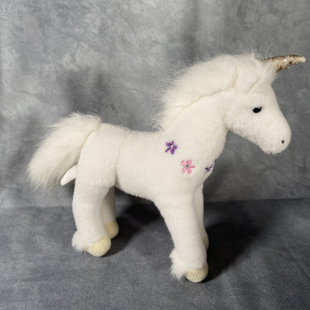 Douglas White Unicorn Plush Stuffed Animal Floral Pax Horse 9 Inch 2014